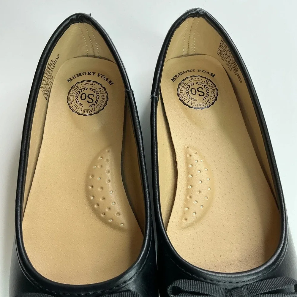 SO Black Ballet Flats Girls Size 1 Memory Foam Bow Detail Classic Dress Shoes